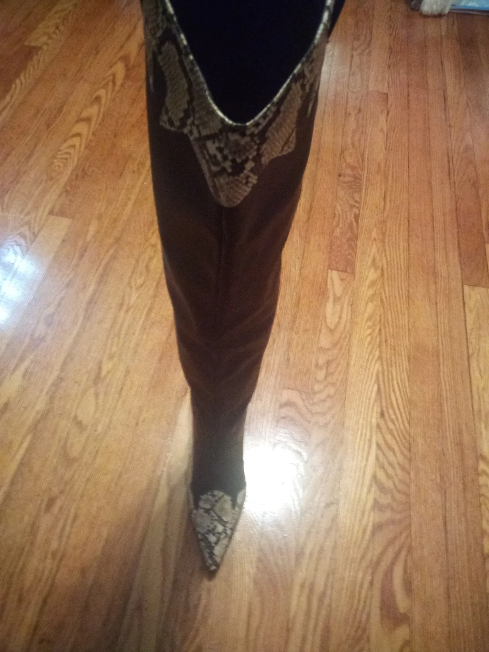 Western Boots Black Over-the-Knee with Snake Print US 10.5 - UK 8